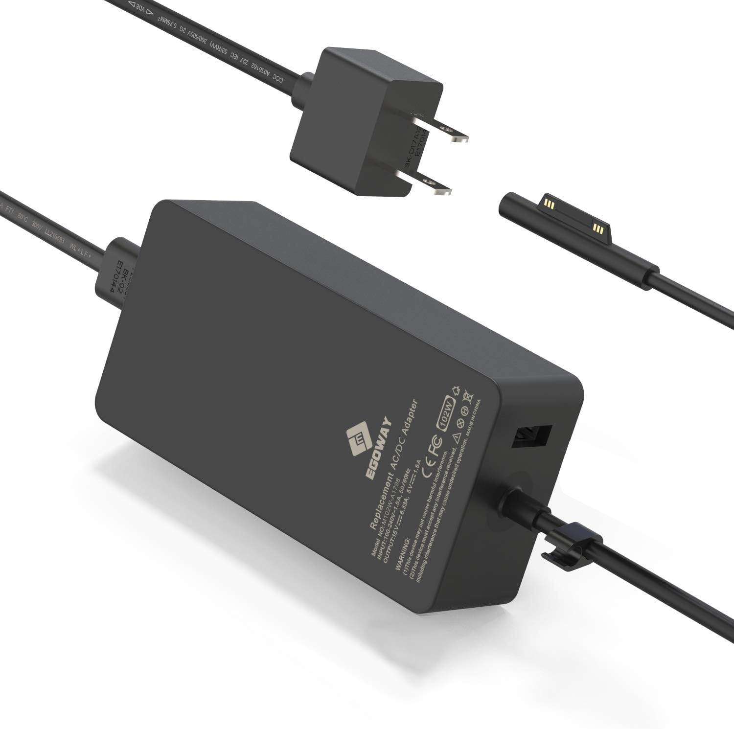 102W 15V 6.33A Power Adapter Charger with Additional USB Port and 6ft Power Cord Pack of 2 T826029