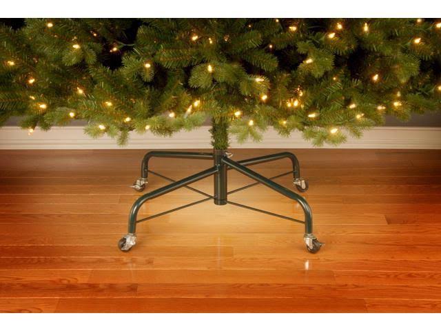 Green and Silver Rolling Artificial Christmas Tree Stand with Wheels R99694