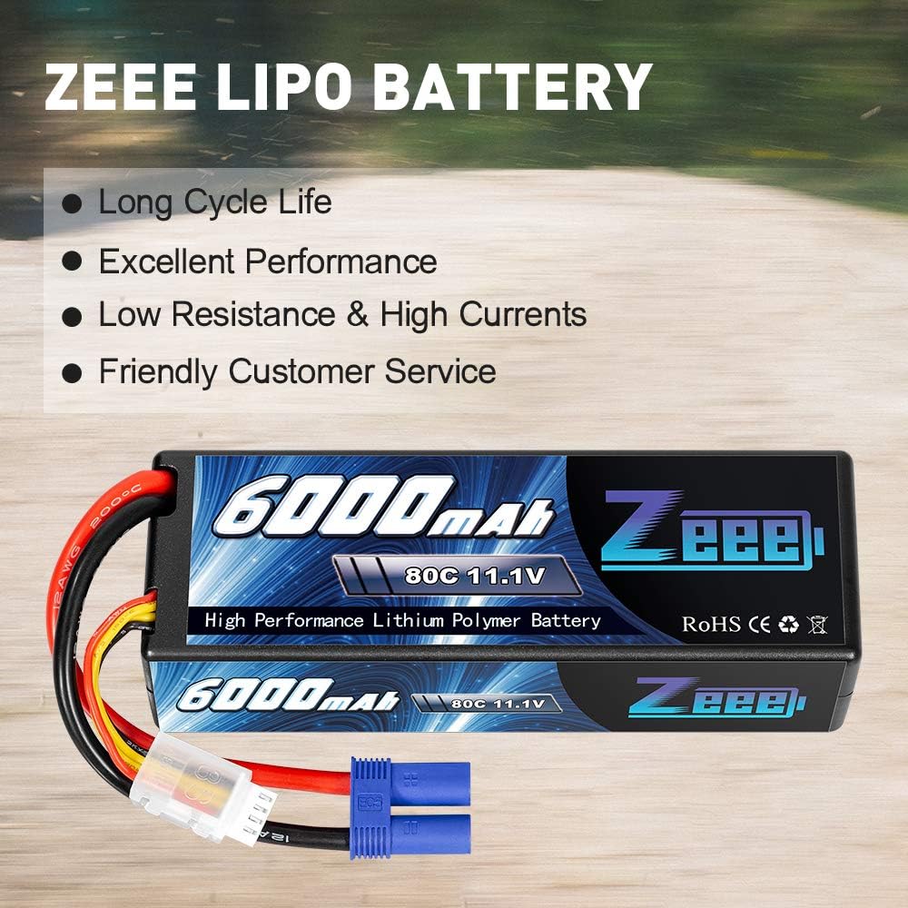 11.1V 80C 3S 6000mAh Lipo Battery Hard Case with EC5 Connector (2 Pack) T873503