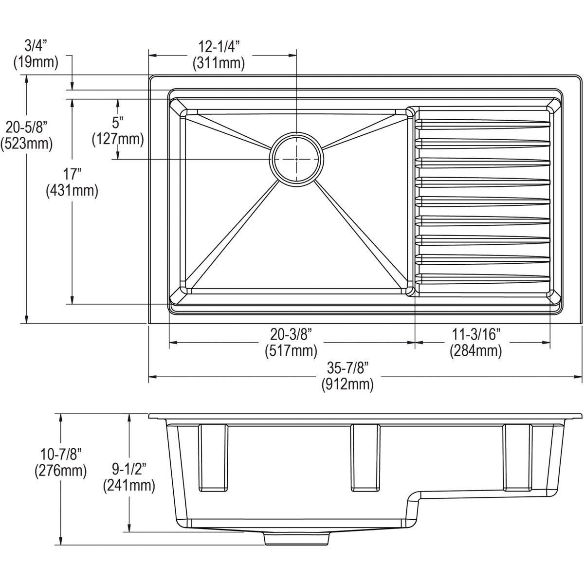 Quartz Composite Undermount Single Basin Kitchen Sink W99854