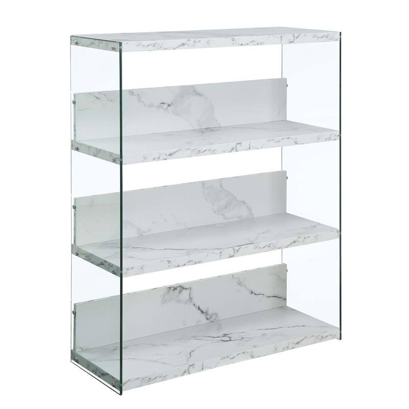 White Faux Marble Wood Four-Tier Wide Bookcase N7063