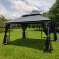 Gray Outdoor Patio Gazebo Canopy Tent with Ventilated Double Roof and Mosquito Net Q1215
