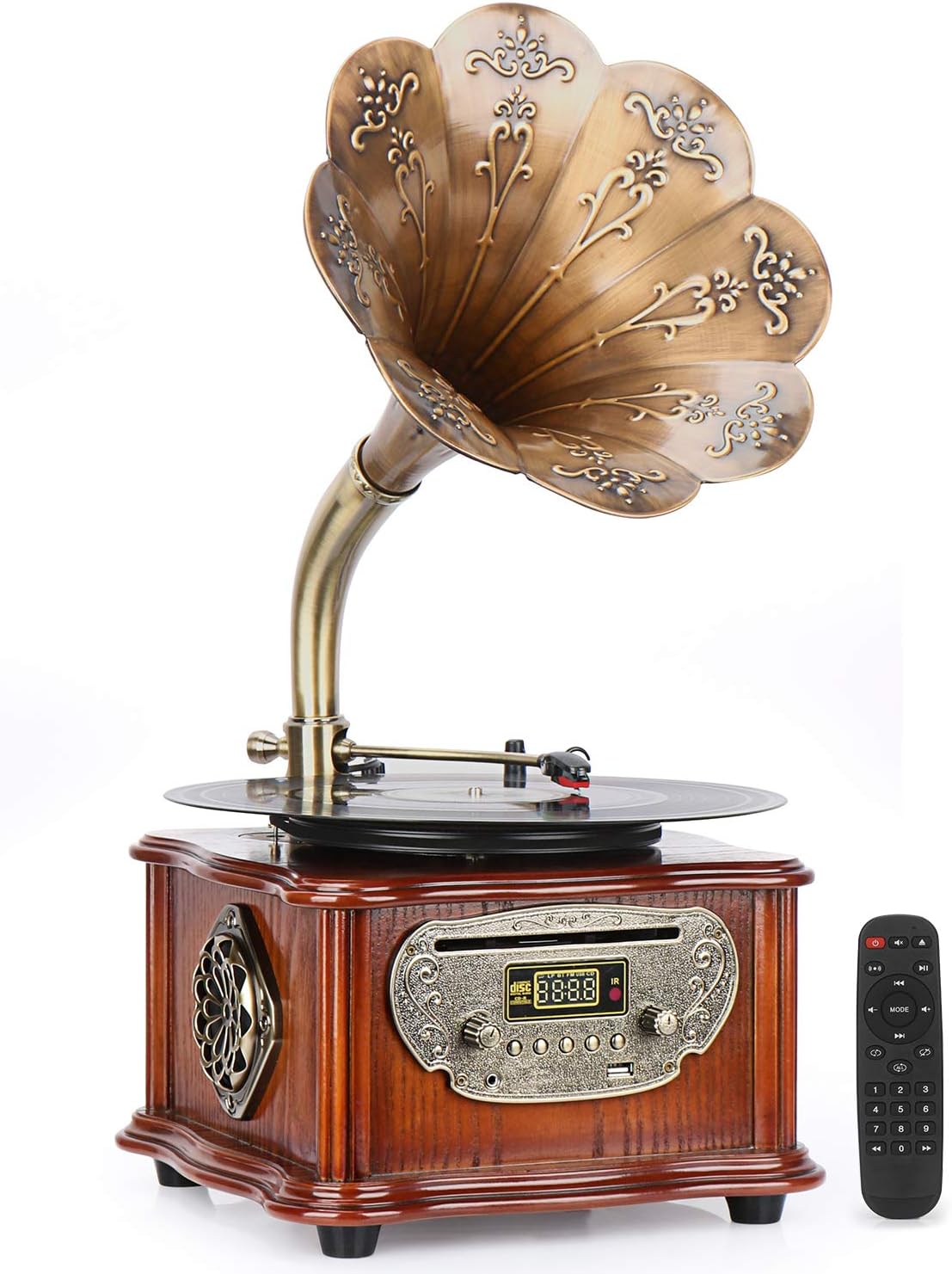 Wood Vintage Phonograph Turntable Wireless Speaker with FM Radio L7485
