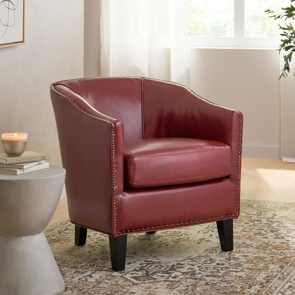 Bonded Leather Club Accent Chair, Oxblood Red V522912