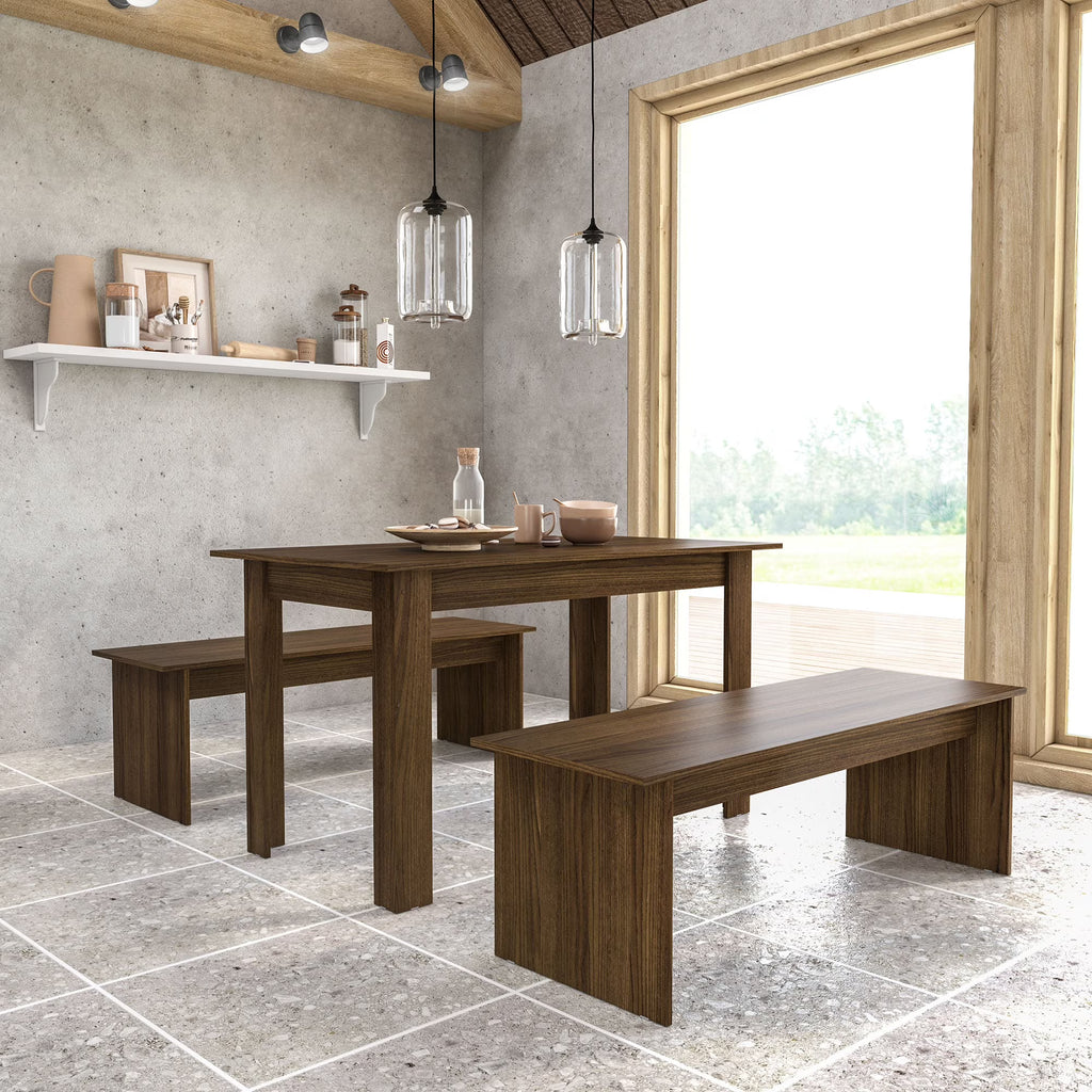 Dark Brown Dining Set with Benches O930168