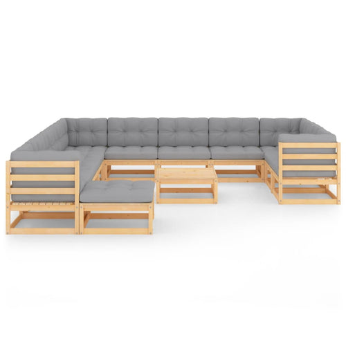 13 Piece Gray Cushioned Pinewood Sectional Outdoor Furniture Set H1667