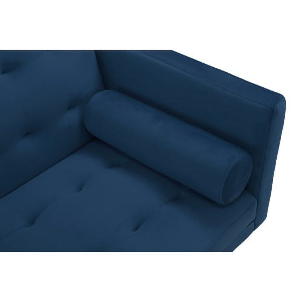 Blue Velvet Tufted Futon Sofa with 2 Pillows K826