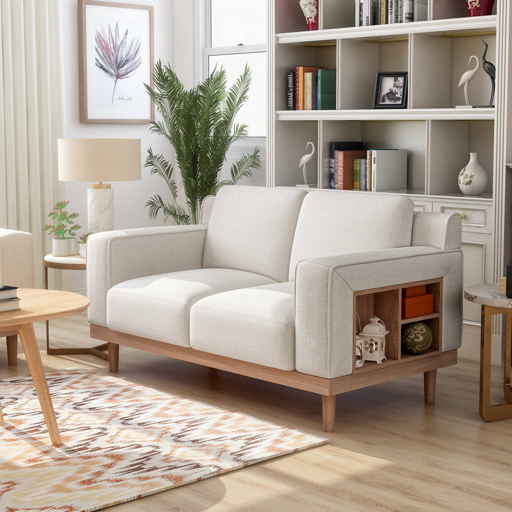 Cream Love Seat with Shelves Q127