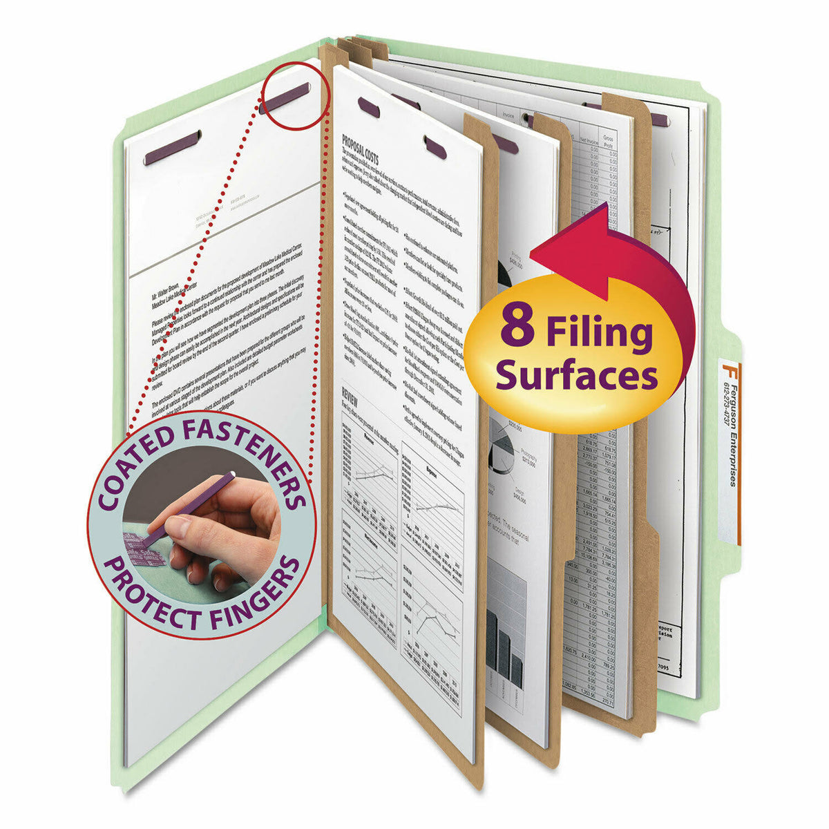 Legal Eight-Section Gray/Green Pressboard Classification Folders 10/Box U17366