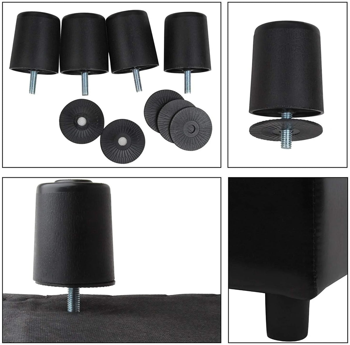 Black Tufted Leather Storage Ottoman Cube Foot Rest H86762