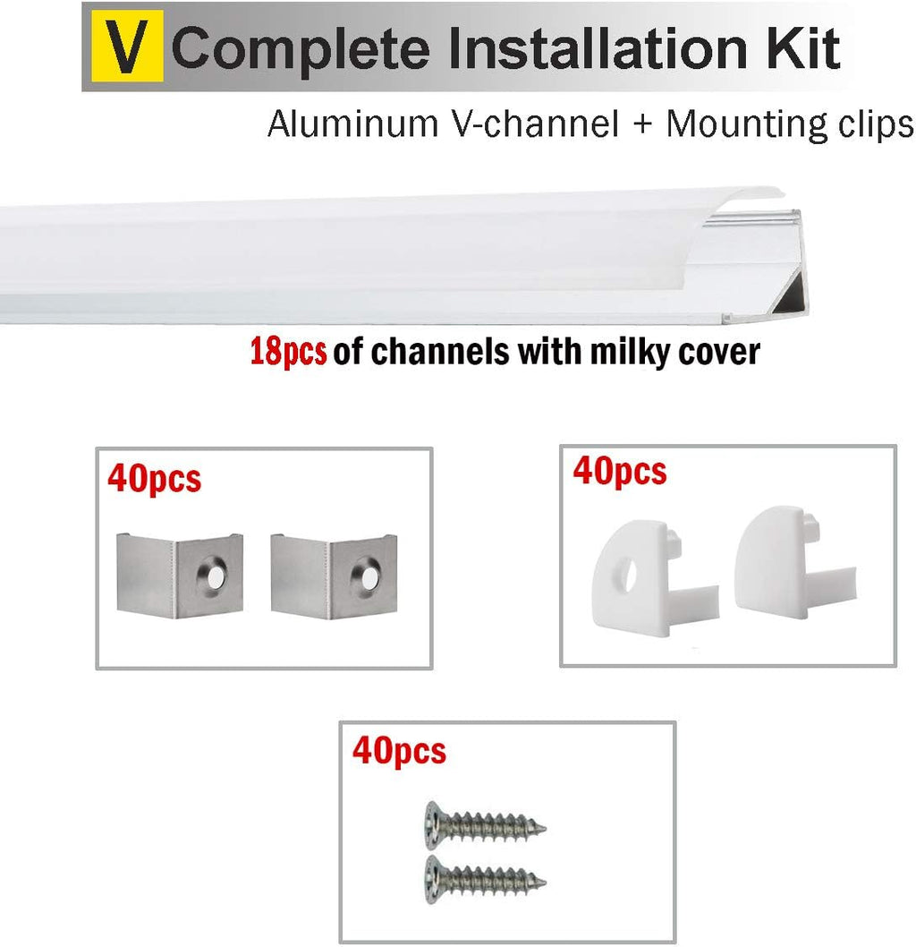 10-Pack 6.6FT LED Aluminum Channel V-Shape with End Caps and Mounting Clips I4418