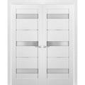 French Double Panel Lite Doors 36 x 80 with Hardware White Silk Frosted Opaque Glass Interior Door M928