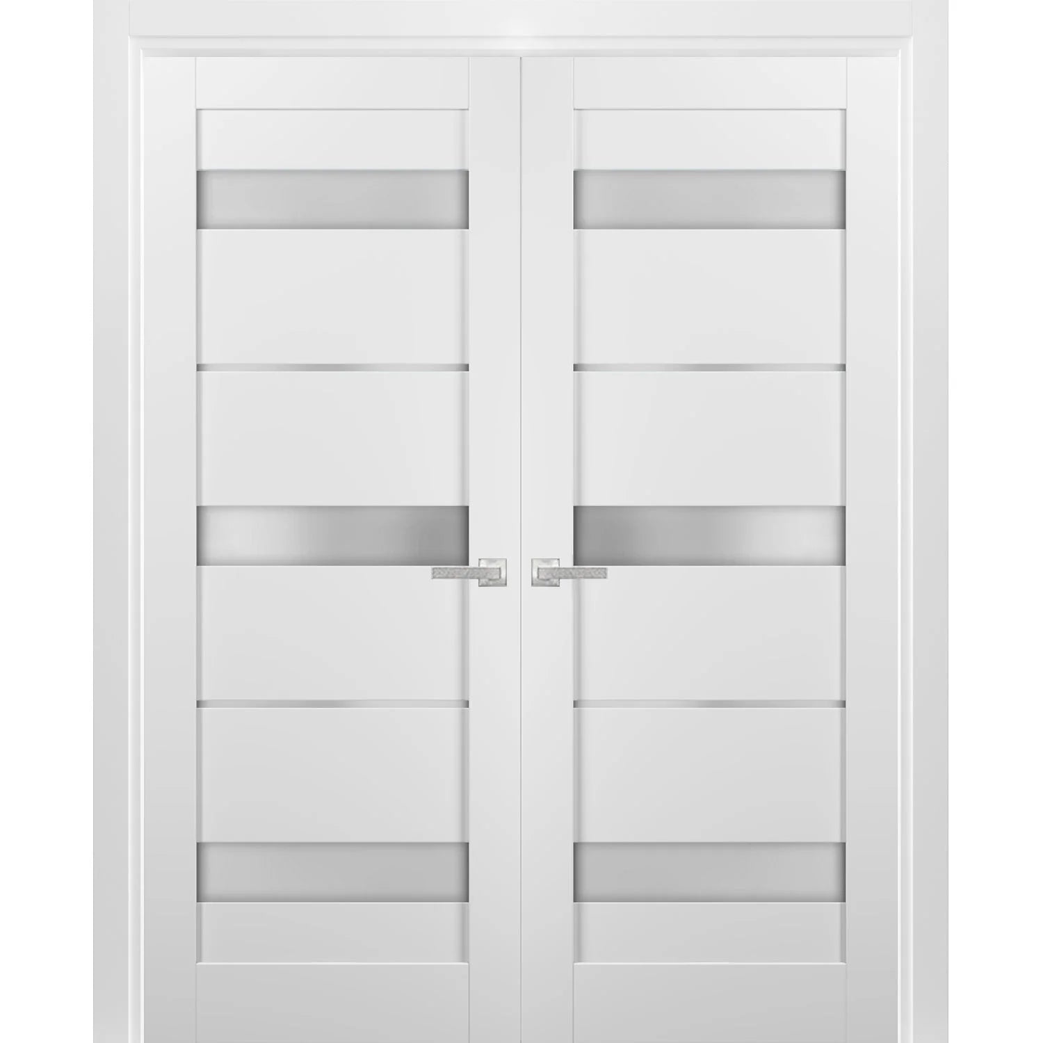 French Double Panel Lite Doors 36 x 80 with Hardware White Silk Frosted Opaque Glass Interior Door M928