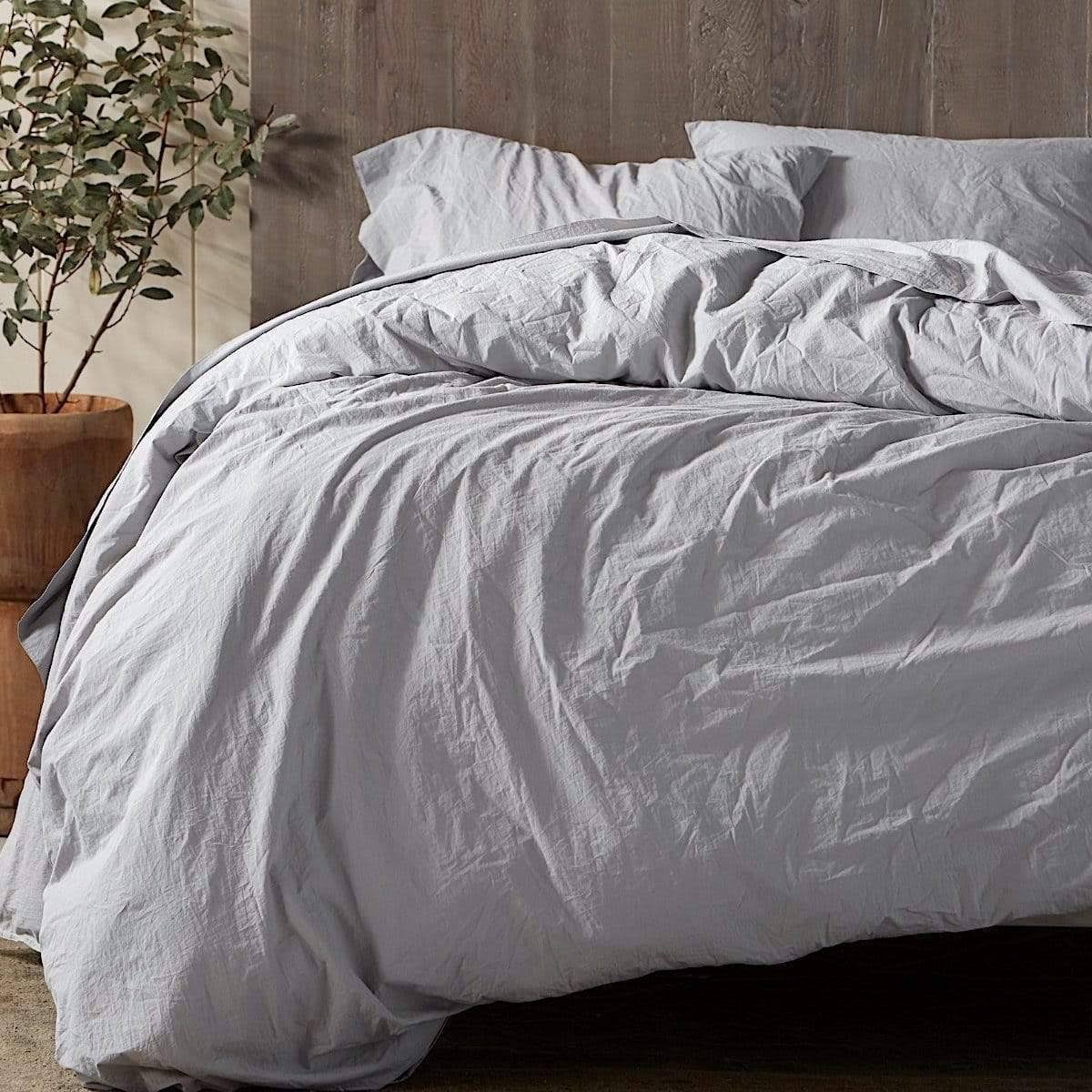 Organic Crinkled Percale Duvet Cover King Pewter E980