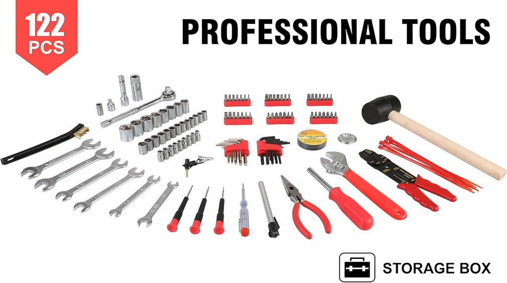 122-Piece General Household Hand Tool Set with Solid Carrying Tool Box B436330
