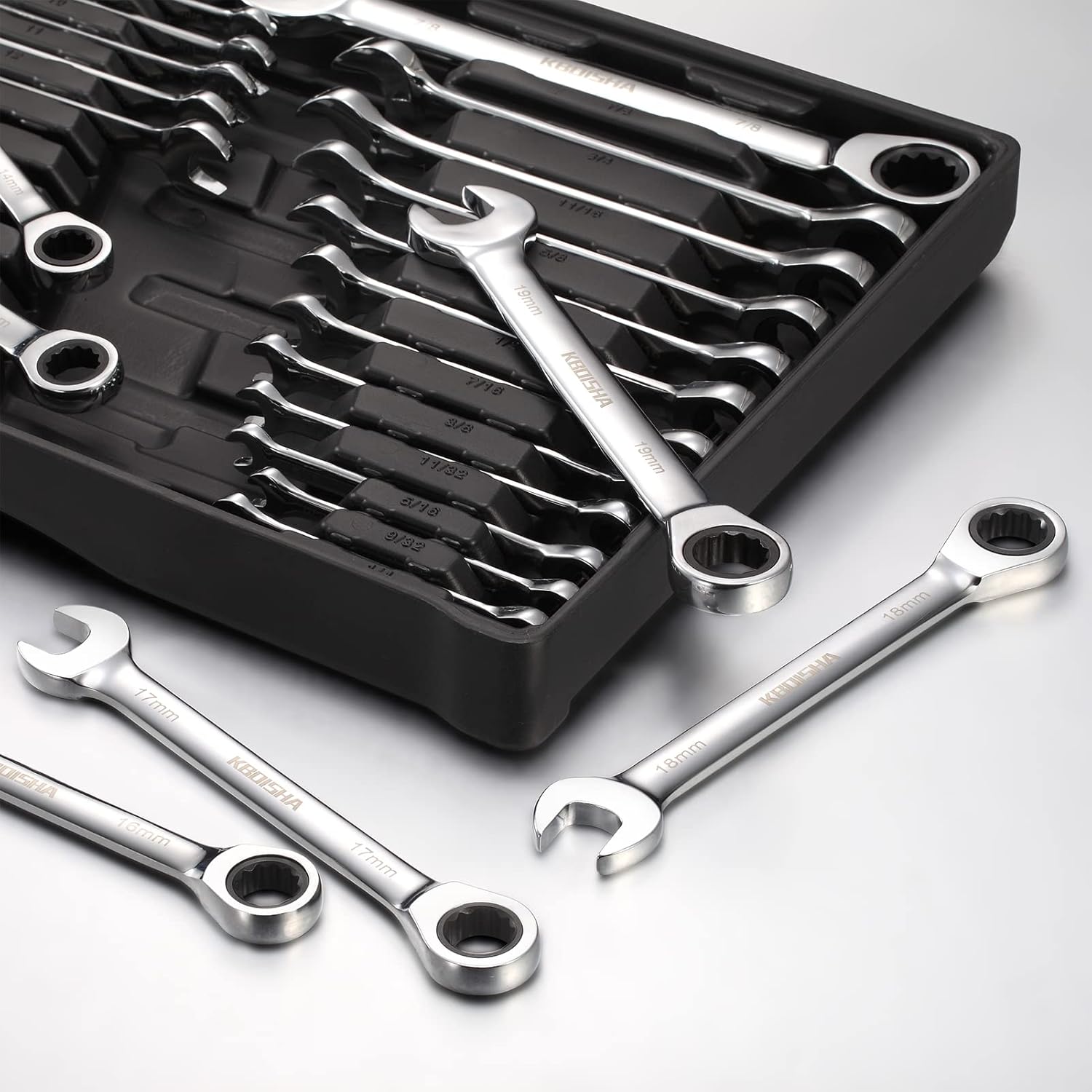 24-Piece Chrome Vanadium Steel Ratcheting Combination Wrench Set with Metric & SAE 72-Tooth X9562