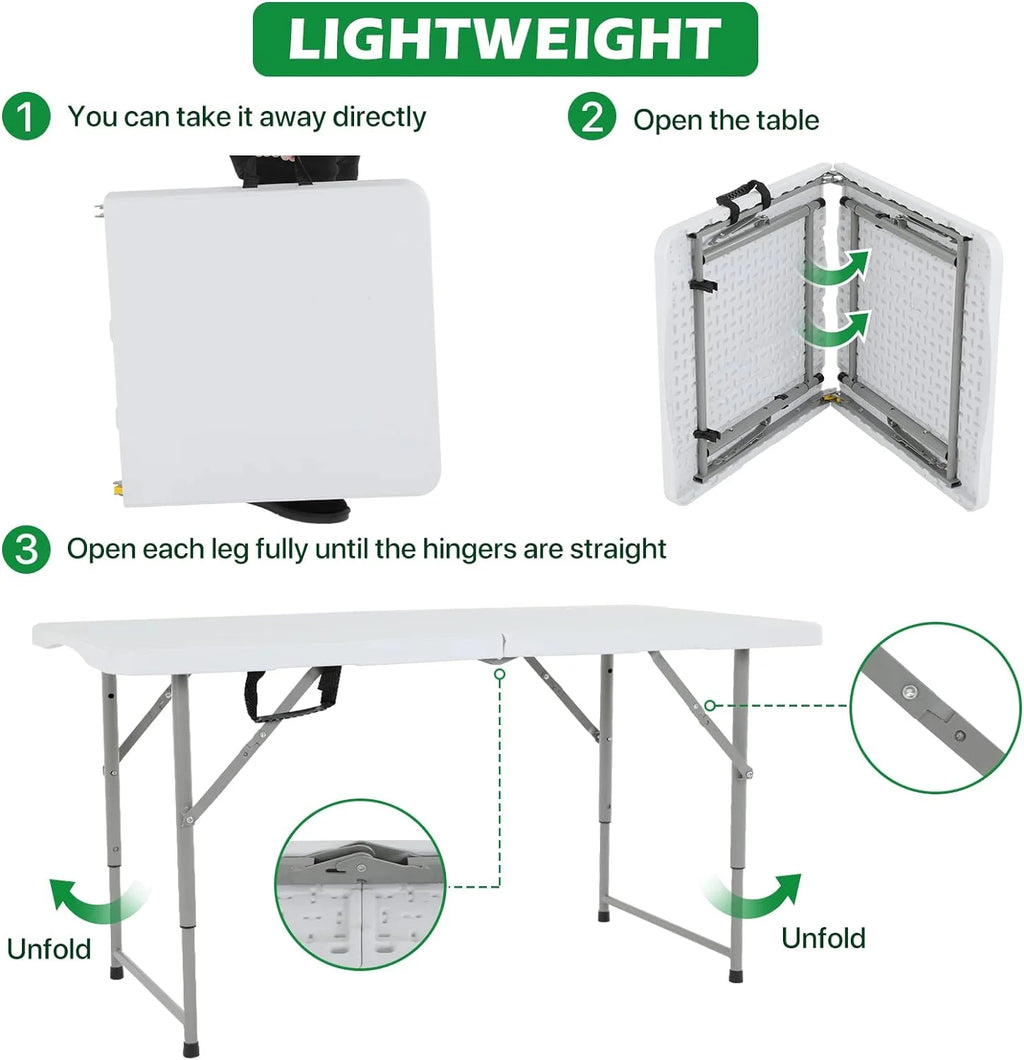 White 4 ft Folding Plastic Table with Handle P4264