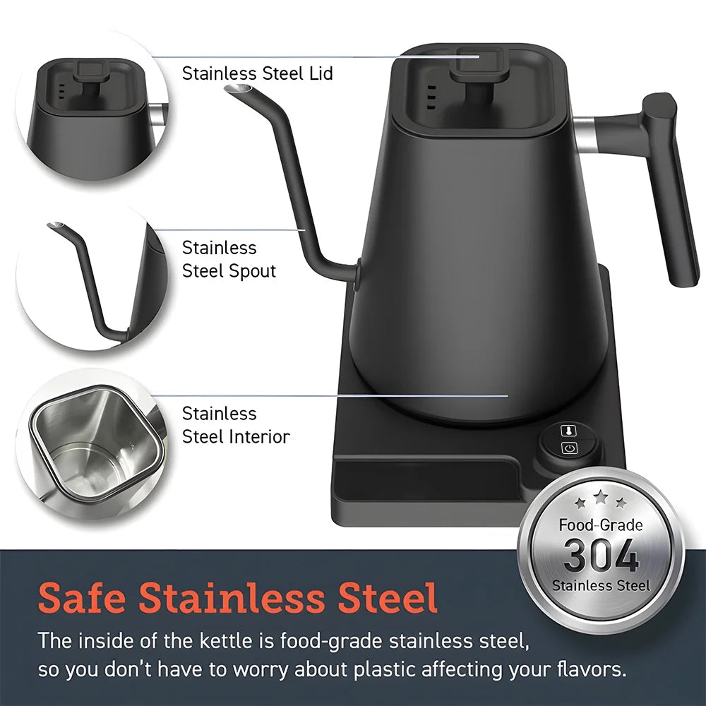 1.0L Stainless Steel Gooseneck Kettle with Temperature Control N211