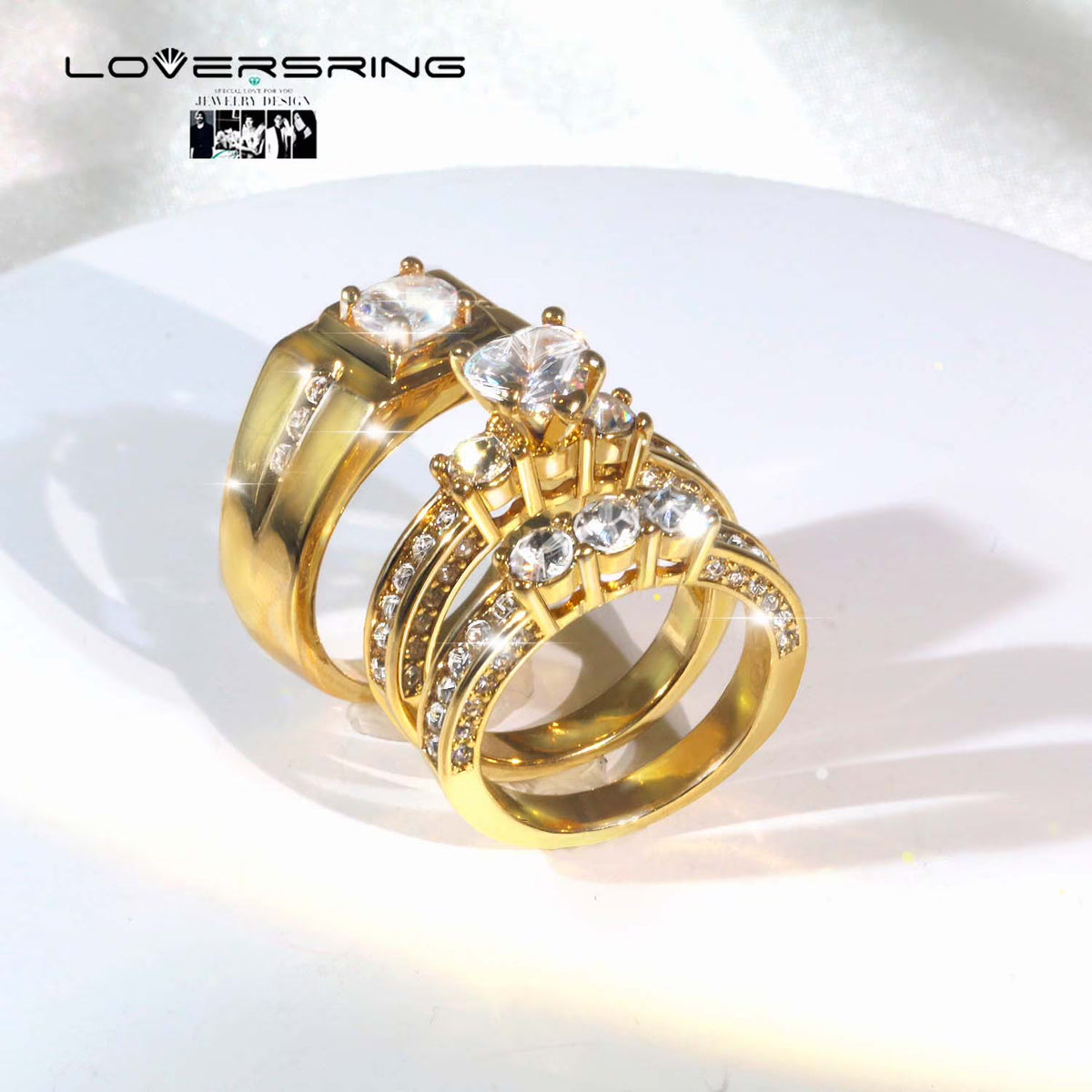 Silver Plated 10k Gold White Square CZ Wedding Ring Set P984425