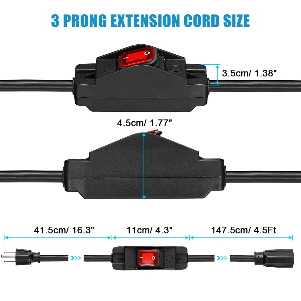 6.6Ft Outdoor Extension Cord with Waterproof Switch 1875W 14AWG 3 Prong G77977