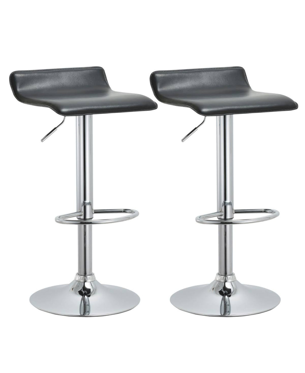 Black Contoured Hydraulic Lift Bar Stool with Footrest, Set of 2 P453