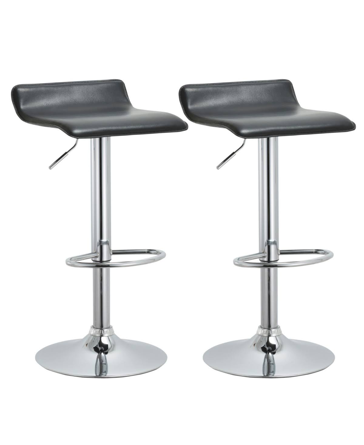 Black Contoured Hydraulic Lift Bar Stool with Footrest, Set of 2 P453