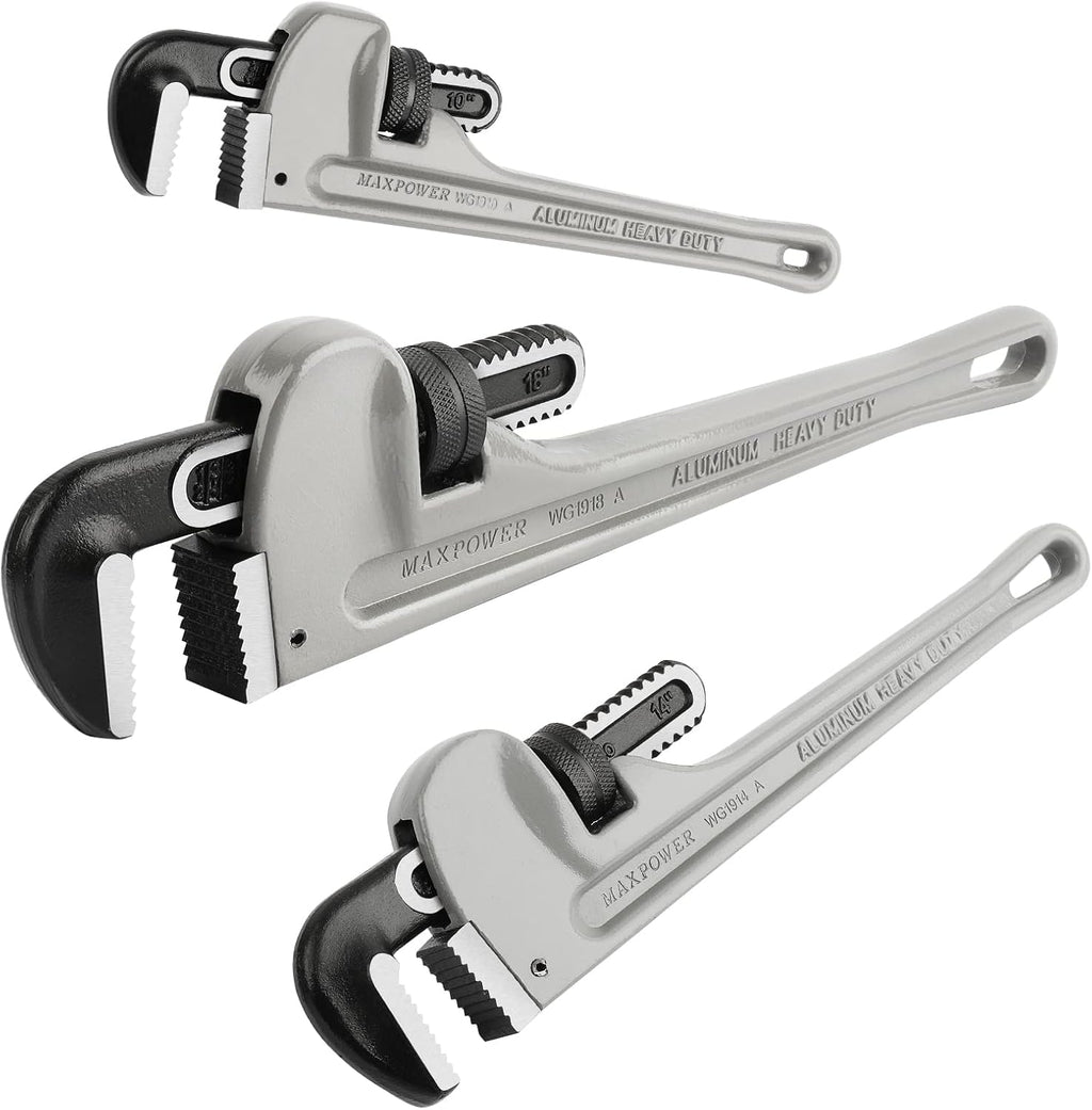 Pipe Wrench Set 10" 14" 18" Aluminum Plumber Wrenches Pack of 2 M92836