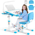 Blue Height Adjustable Kids Study Desk & Chair Set with LED Lamp, Drawer, Bookstand, Chair Cover K52806