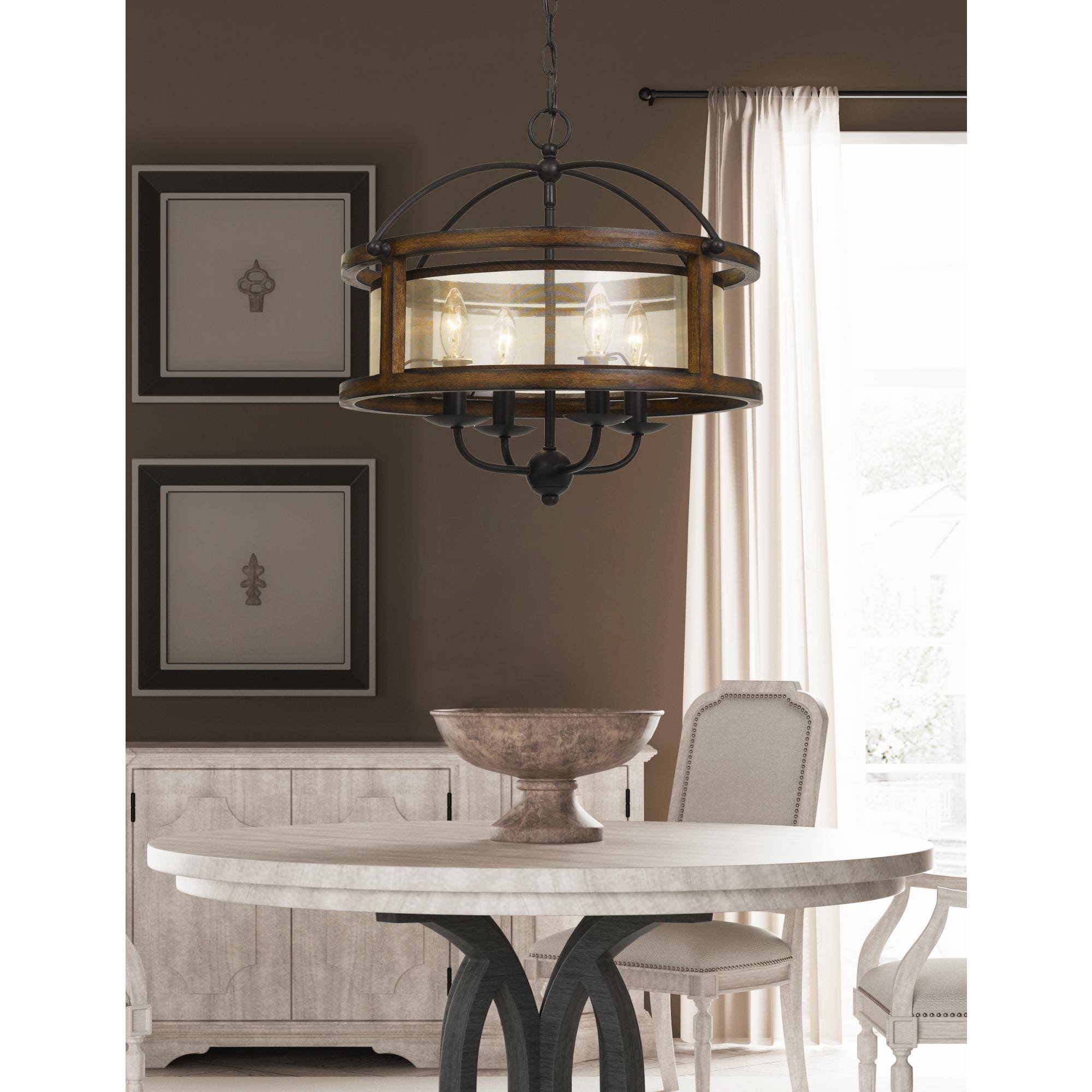 4 Light 20x22 Wide Chandelier Wood L6667