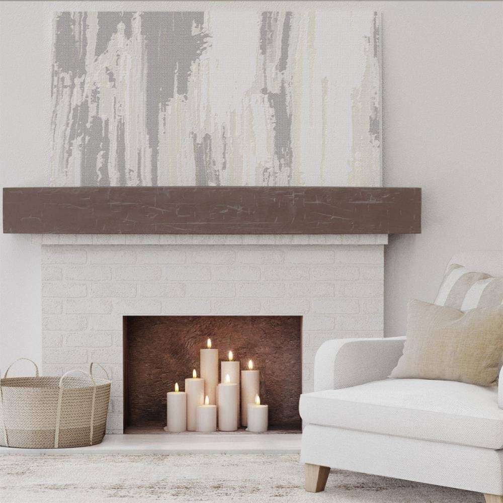 Hand Hewn Faux Wood Fireplace Mantel, Aged Pecan T9700