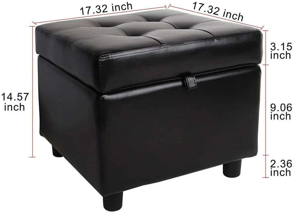 Black Tufted Leather Storage Ottoman Cube Foot Rest H86762