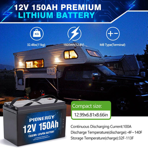 12V 150Ah LiFePO4 Lithium Battery with 100A BMS W3656