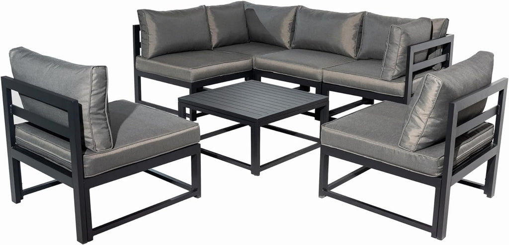 7 Pieces Patio Corner Sofa Set with Coffee Table, Gray D39972