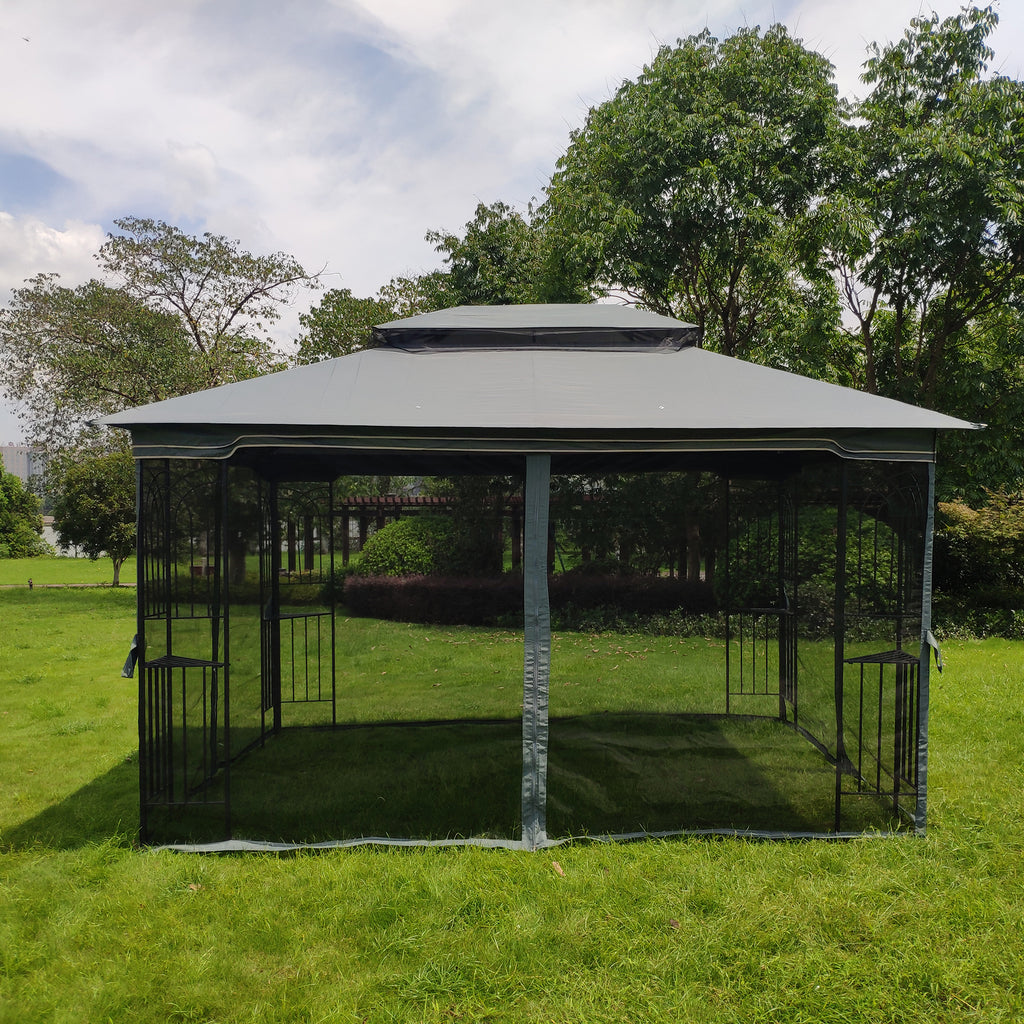Gray Outdoor Patio Gazebo Canopy Tent with Ventilated Double Roof and Mosquito Net Q1215