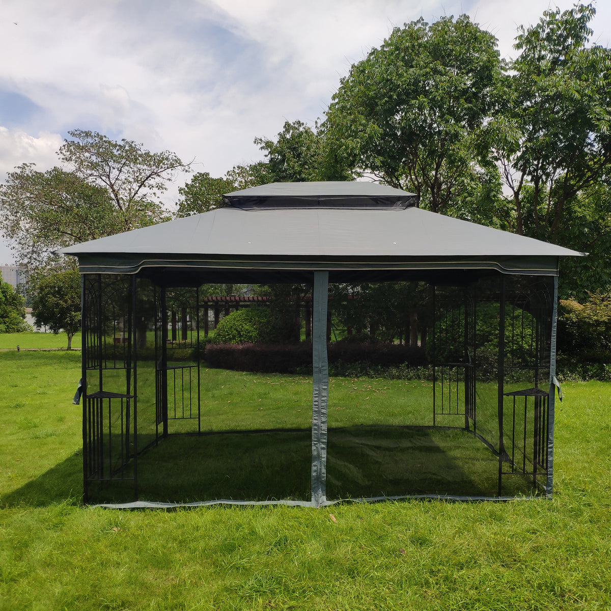 Gray Outdoor Patio Gazebo Canopy Tent with Ventilated Double Roof and Mosquito Net Q1215