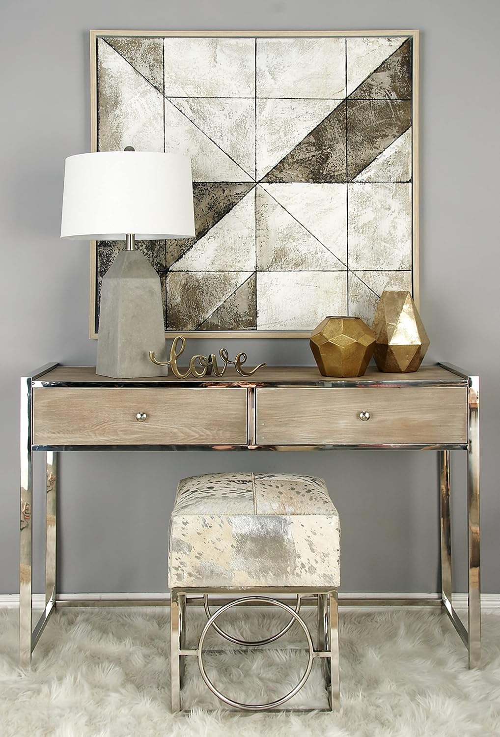 Silver Leather Stool D11997