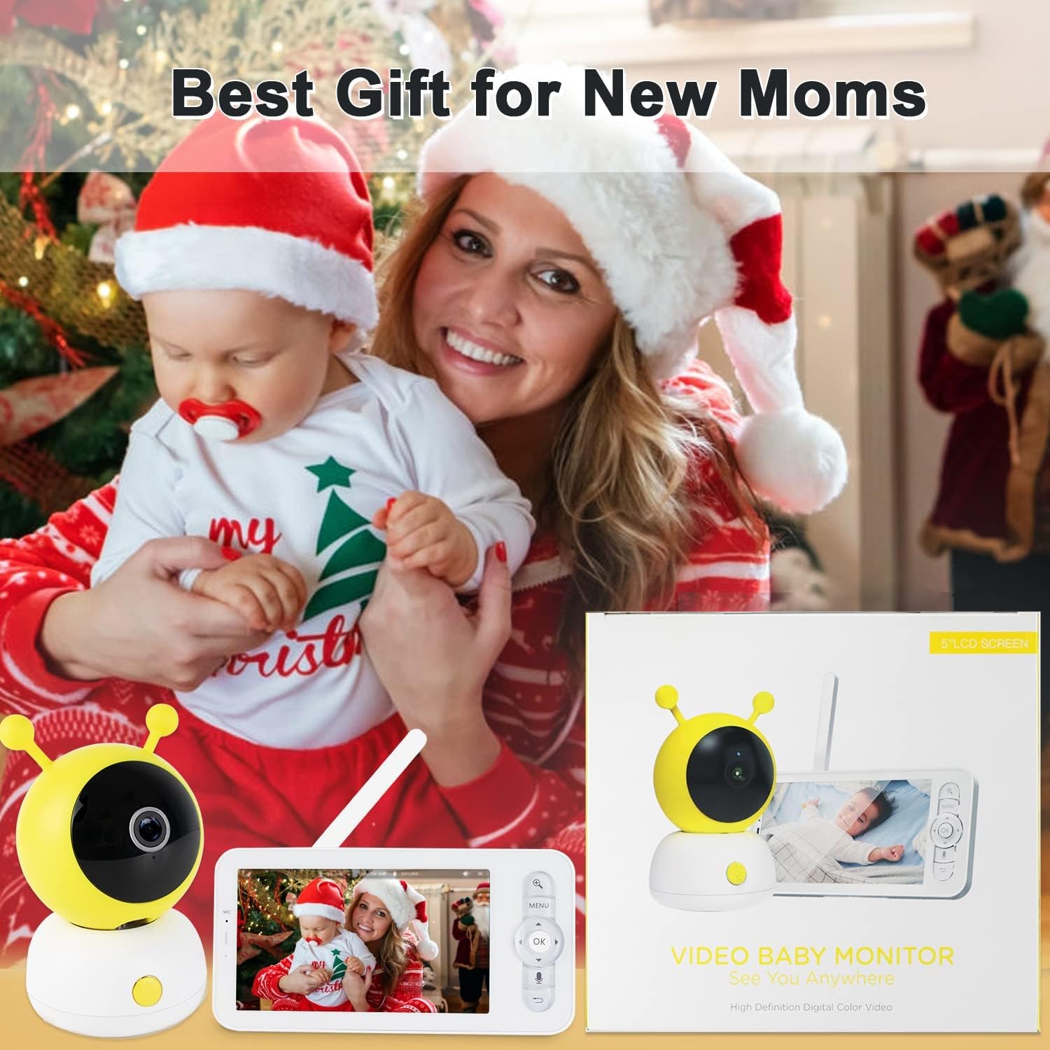 5" Video Baby Monitor with App and Screen, 1080p Digital Camera and 720p Display, 2-Way Audio & PIR Remote Pan-Tilt-Zoom via Tuya APP Control - WiFi & Wireless Technology Z992