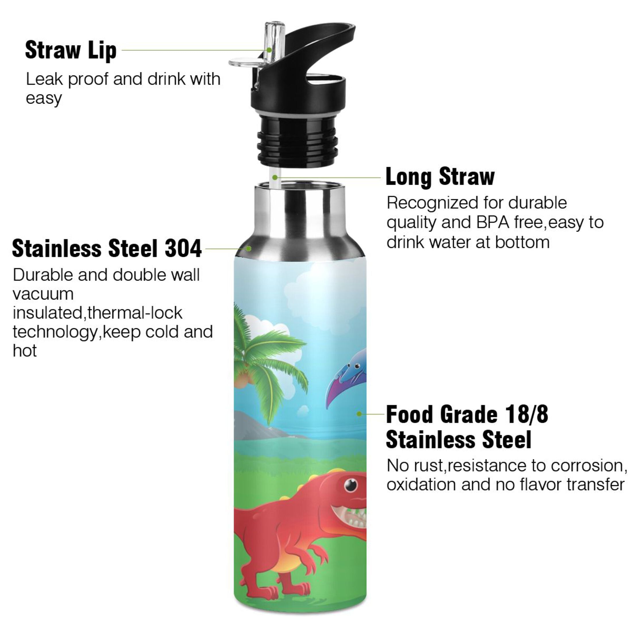 Red Stainless Steel Water Bottle with Straw Lid 20 OZ W587