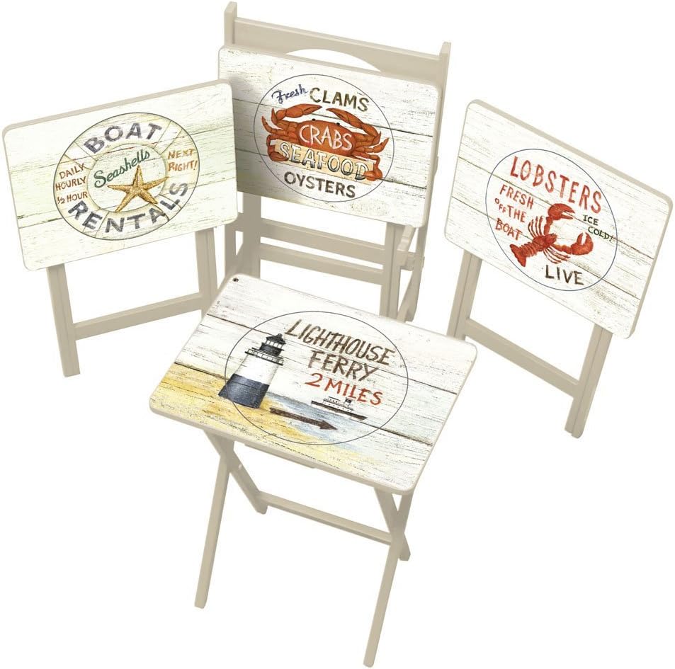 Wine Label TV Dinner Folding Trays with Storage Rack Set of 4 Z659