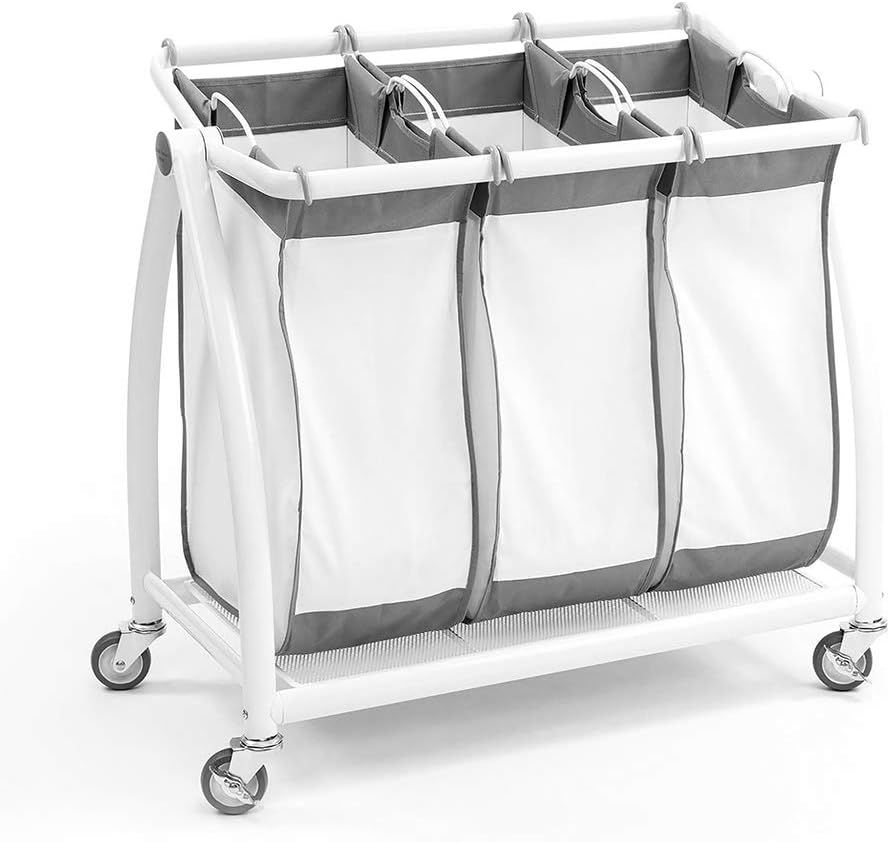 Pure White 3-Bag Laundry Hamper Sorter Cart X5560