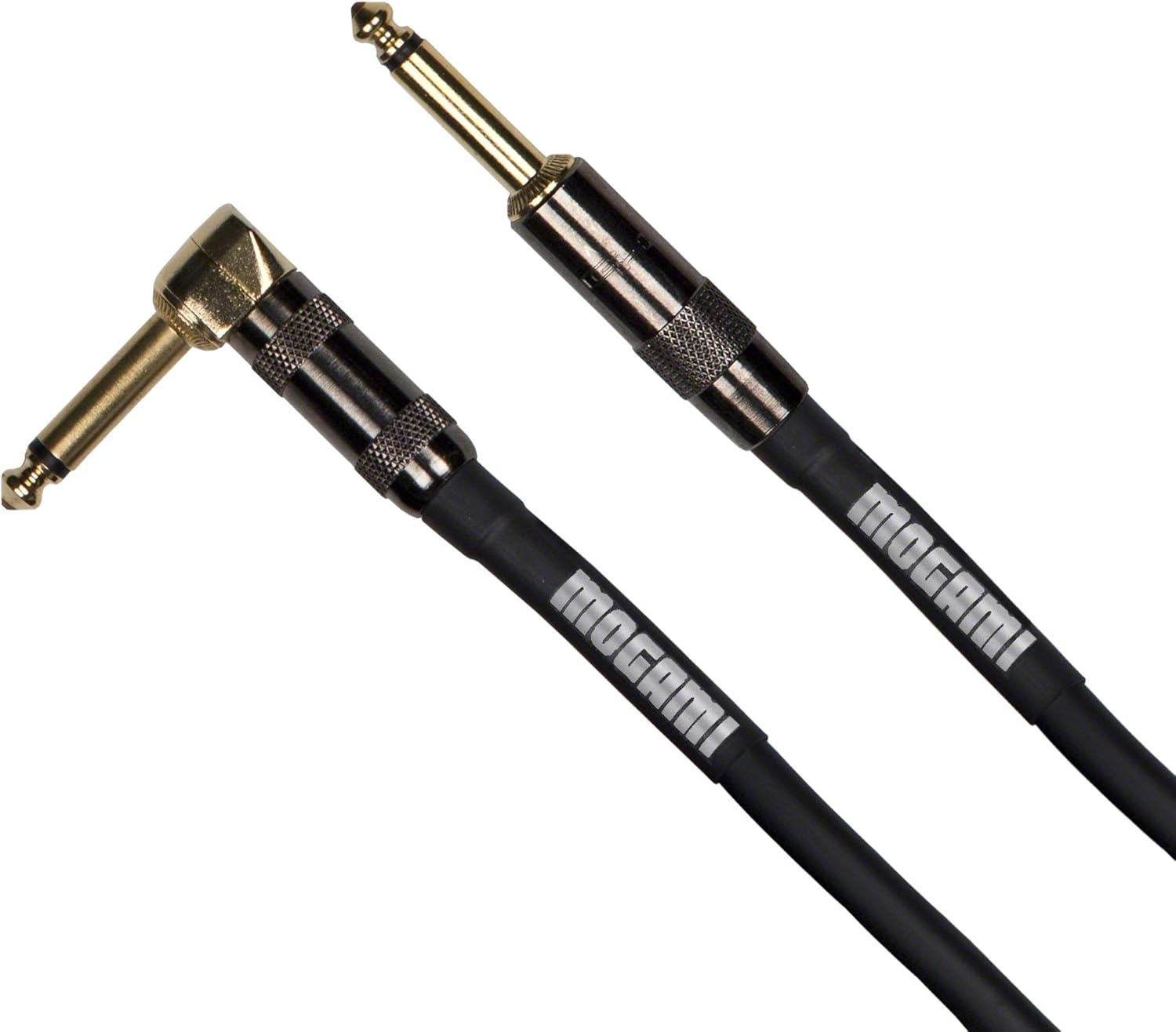 Instrument Cable, 1/4 TS Male Plugs, Gold Contacts, Right Angle and Straight Connectors, 12 Foot J775394