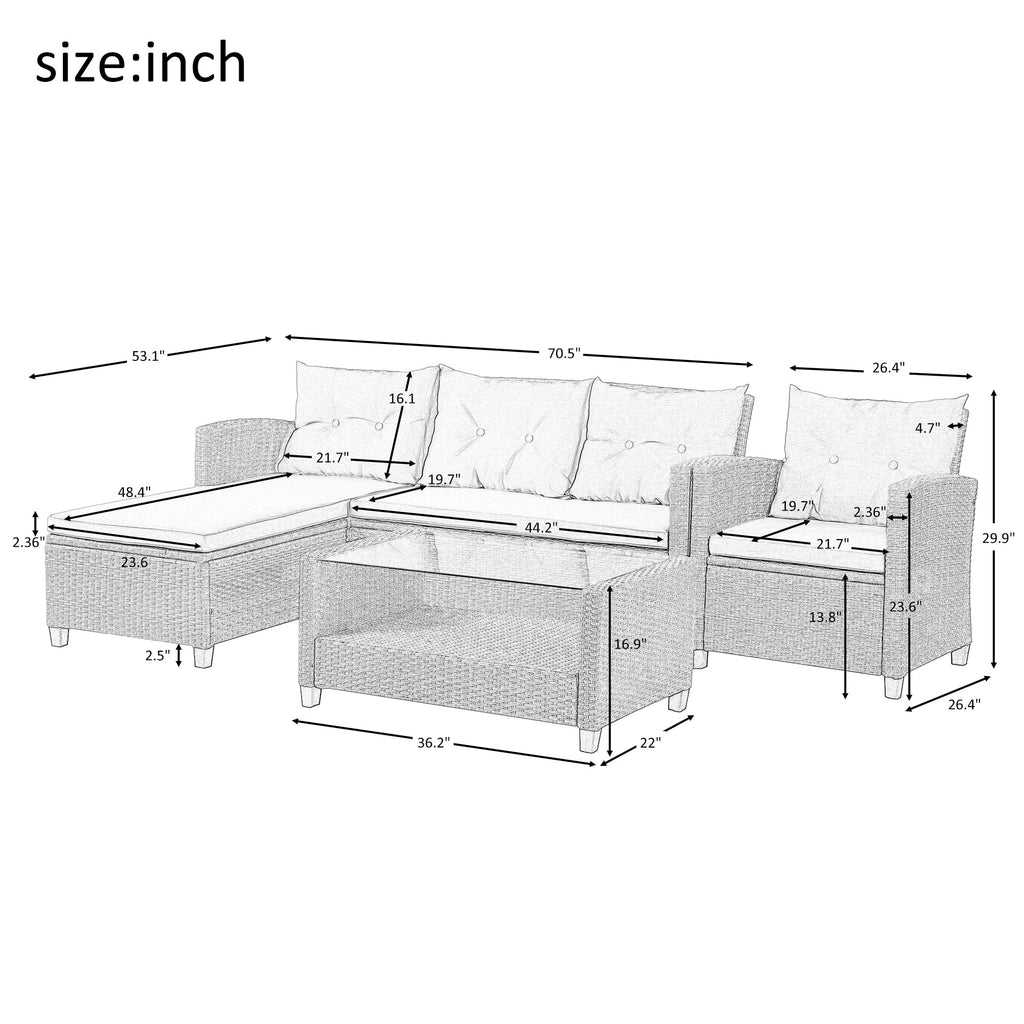 Gray Wicker Sectional Sofa with Seat Cushions P538