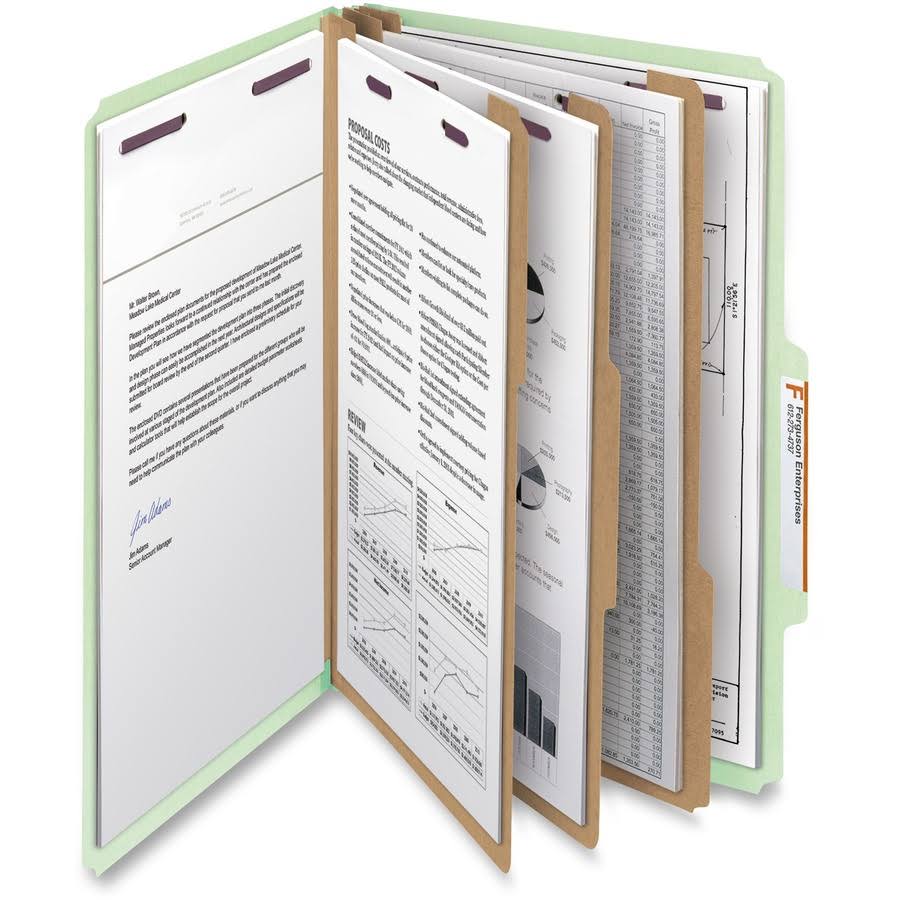 Legal Eight-Section Gray/Green Pressboard Classification Folders 10/Box U17366