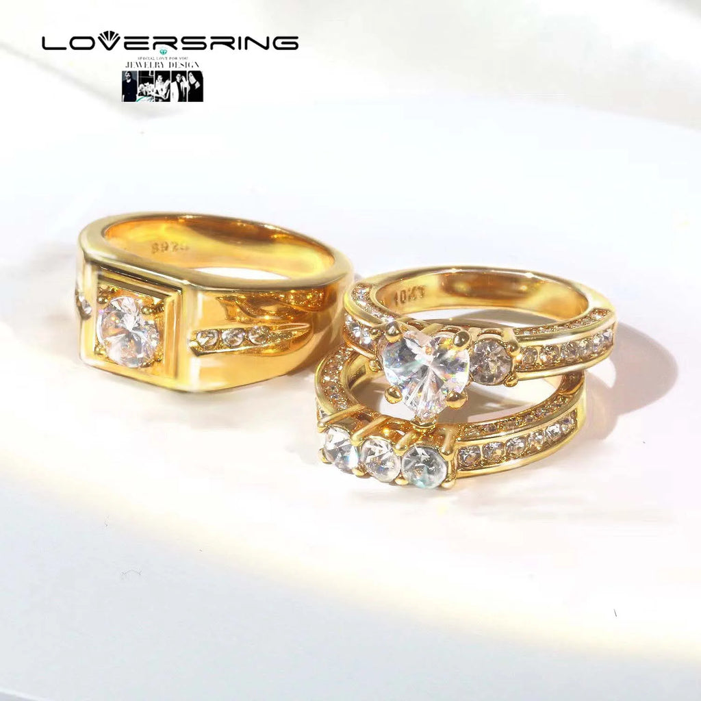Silver Plated 10k Gold White Square CZ Wedding Ring Set P984425