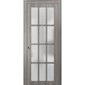 Sliding French Pocket Door with Frosted Glass 12 Lites Solid Wood I425