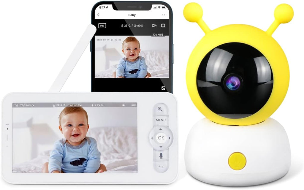 5" Video Baby Monitor with App and Screen, 1080p Digital Camera and 720p Display, 2-Way Audio & PIR Remote Pan-Tilt-Zoom via Tuya APP Control - WiFi & Wireless Technology Z992