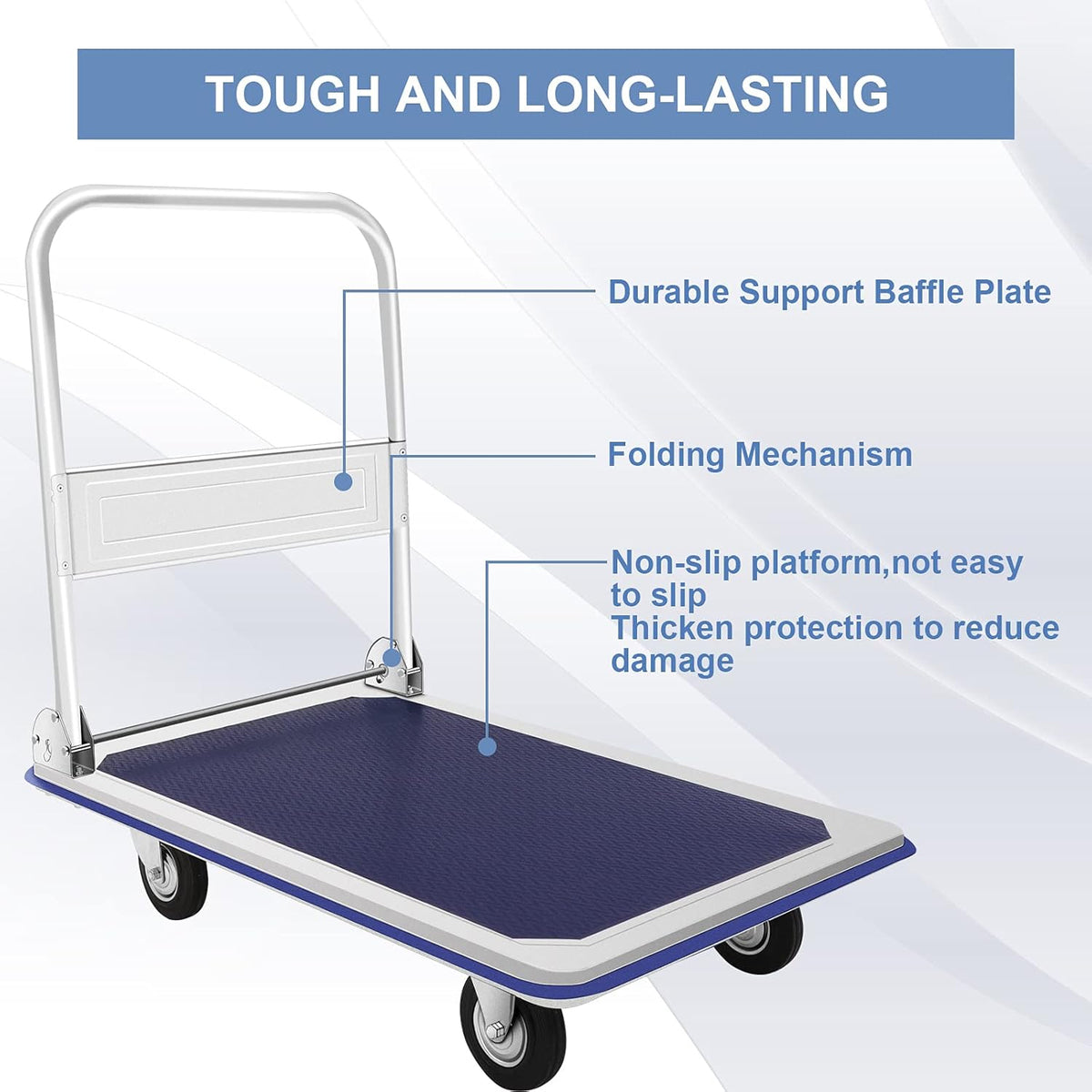 Blue Folding Platform Truck with 24x36 Inch Flatbed Surface G298