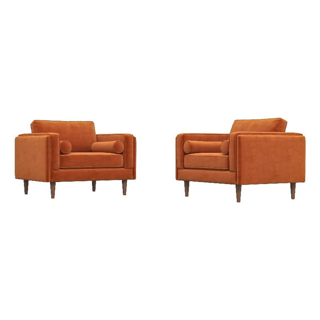 Orange Velvet Lounge Chair Set of 2 X394