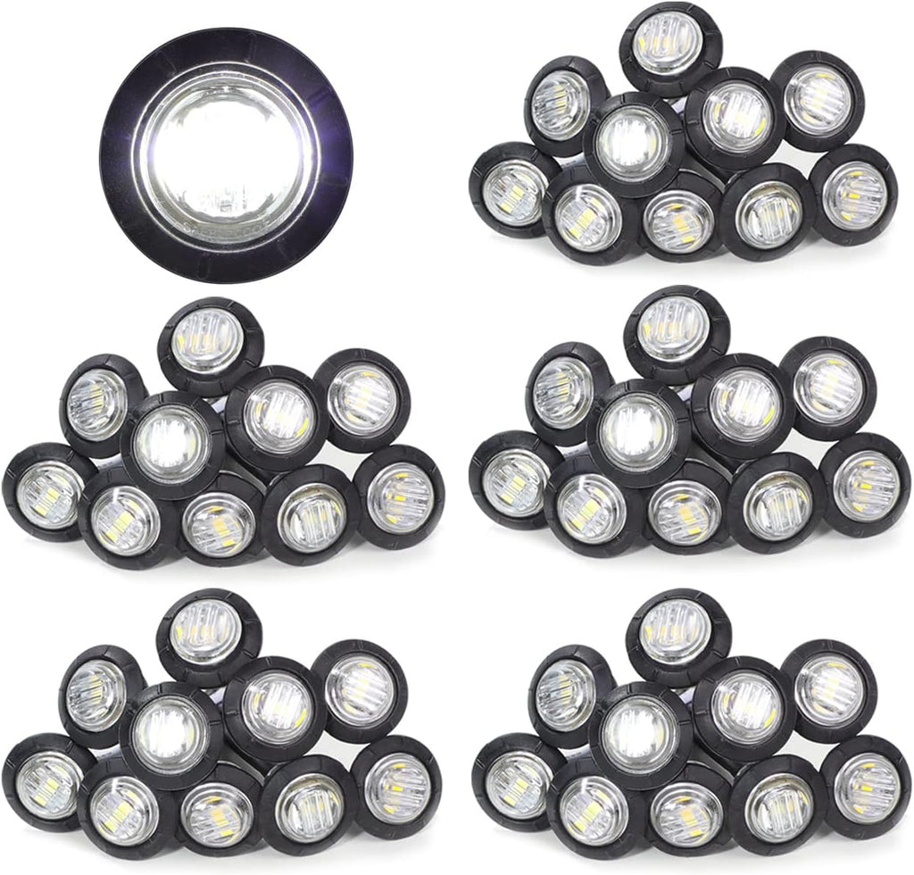 3/4 Inch Amber 3 LED Round Side Marker Indicator Lights (Pack of 50) W969245