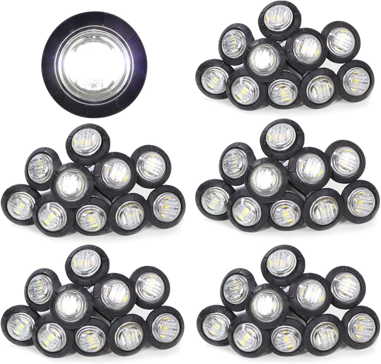 3/4 Inch Amber 3 LED Round Side Marker Indicator Lights (Pack of 50) W969245
